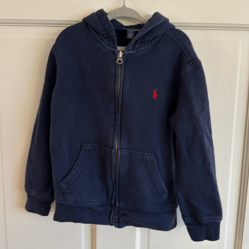 Boys size 5 polo, Ralph Lauren blue hooded hoodie zip up sweatshirt